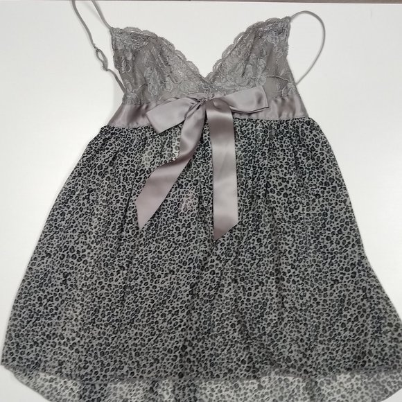 New Chiffon Leopard Print Babydoll with Lace Bodice & Satin Bow Empire Waist - Picture 1 of 9